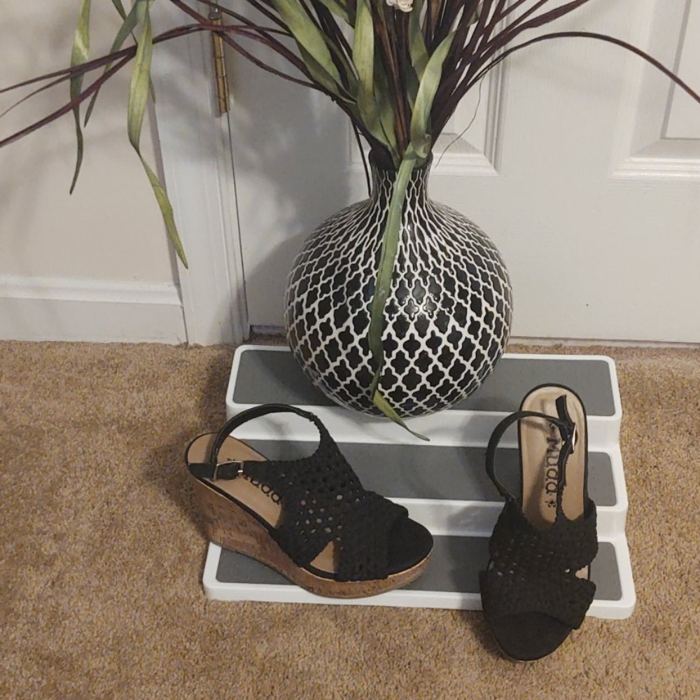 MUDD Black Cork Wedge Sandals